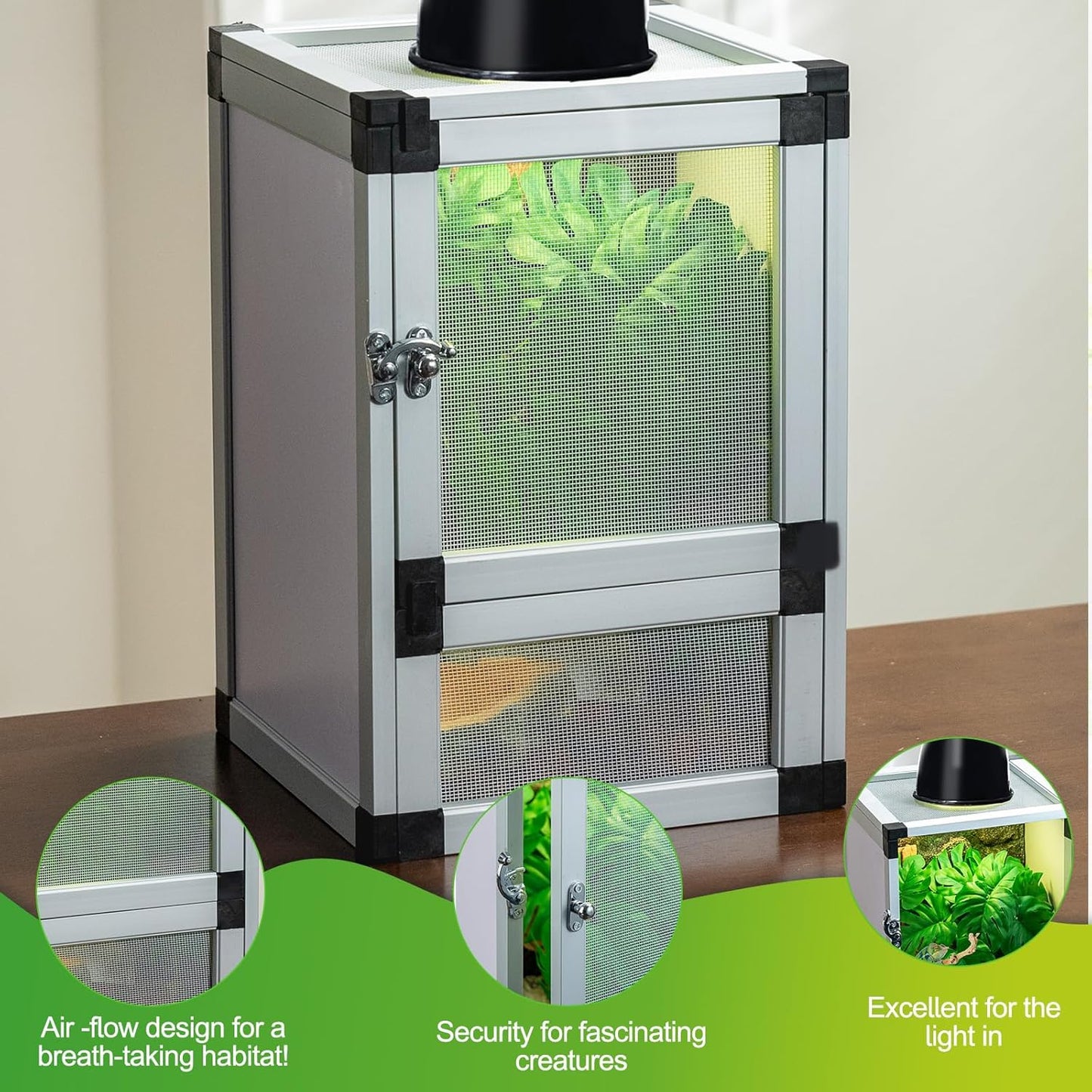 8" x 8" x 12" Bright White Reptile Cage, Rainforest Habitat with Screen Door, Ventilated Terrarium for Lizards, Frogs, Snakes, Easy Assembly - FurryFun