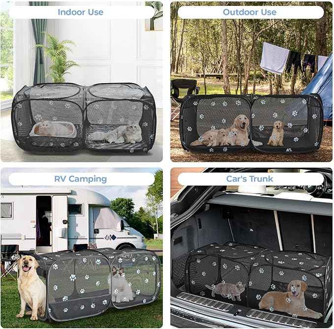 2-in-1 Dog Playpen 46.5''Pop Up Cat Pet Playpen, Assembly-Free Indoor Outdoor Kitten Enclosure, Breathable Cat Cage Portable Puppy Tent Crates,Spacious Kennel for Small Animals, No Confinement Feel(S)