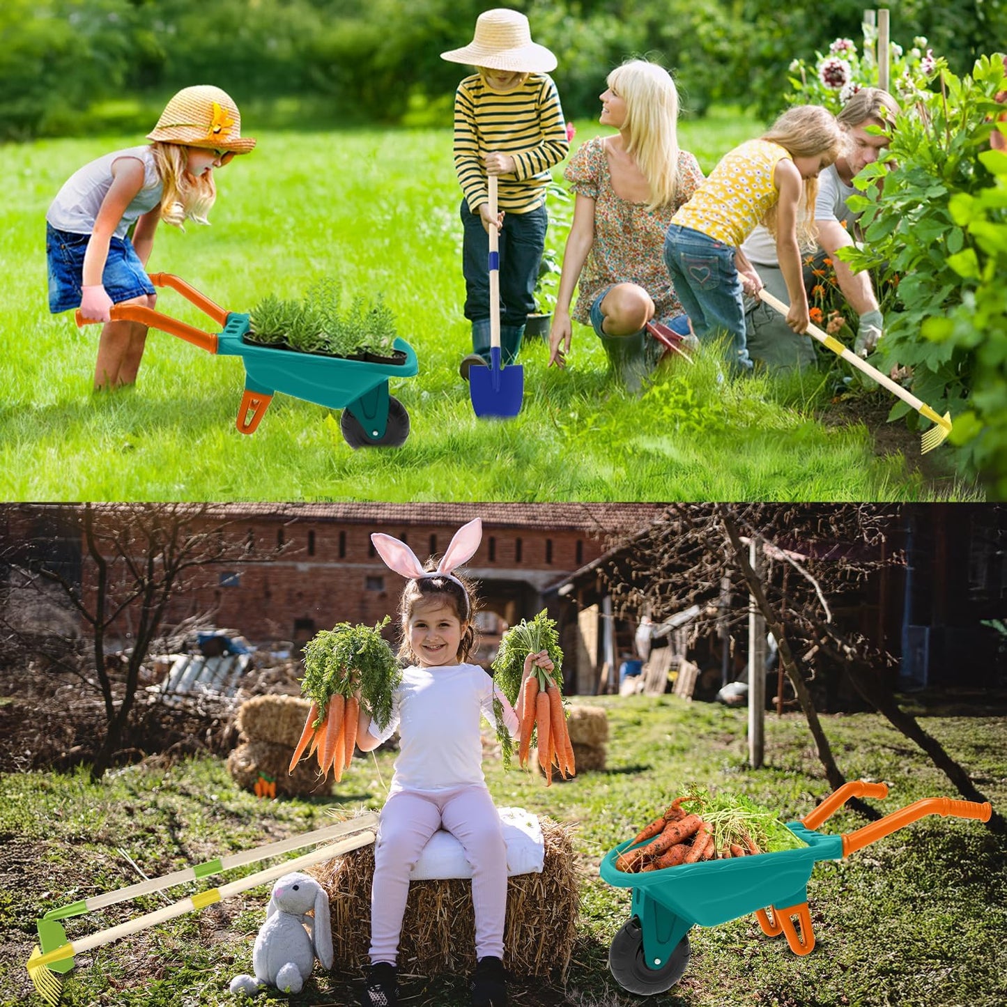 Kids Gardening Tools Outdoor Toys Set Backyard Play with Wheelbarrow Educational STEM Learning Pretend Toys Outdoor Indoor for Toddlers Kids Boys Girls