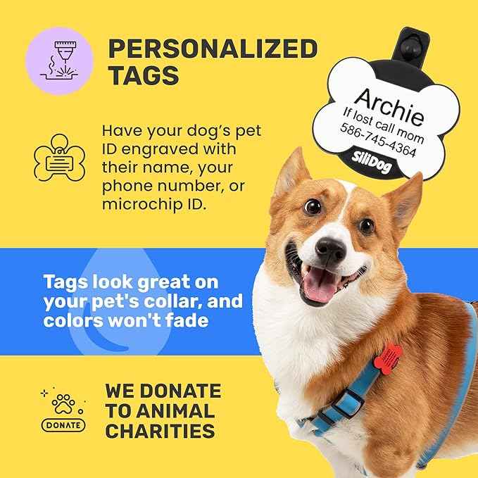 SiliDog AirTag Holder Silent Dog ID Tag – Personalized Engraved Silicone Pet Tag – Durable, Glow-in-The-Dark – Pink Bone