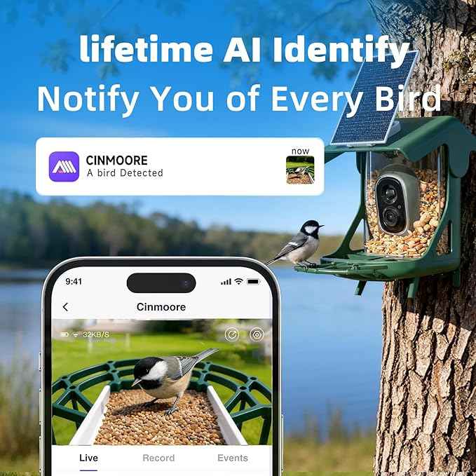 No-Monthly-Fees Solar Bird Feeder w/ 4MP Camera, Free AI Birds Species Identification, 2.5K Smart Bird House with Camera, Live View & Playback, Instant Arrival Alerts, Ideal for Birdlovers