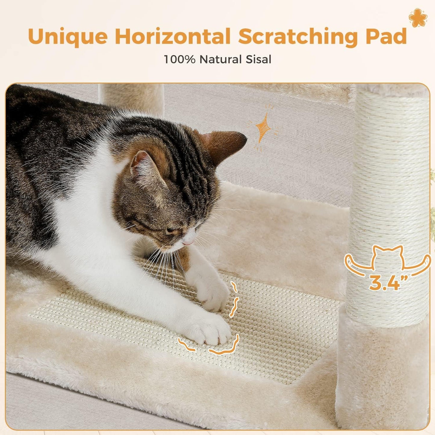 PAWZ Road Large Cat Tree, 72 Inches Cat Tower for Large Cats, Cat Condo with Sisal-Covered Scratching Posts and Pads, 2 Padded Perch, Dual Condo and Basket for Indoor Cats-Beige