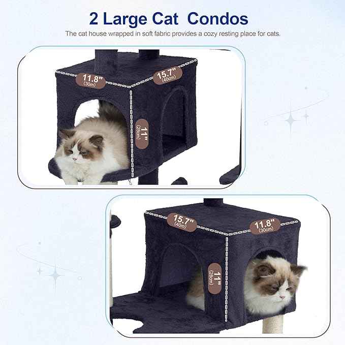 Cat Tree for Indoor Cats Large Adult, 70.5'' Cat Tower with Scratching Post, Sturdy Steel Pube Cat Tree Tower with Large Playing Platfrom, Hammock and Basket, Top Perch, Drak Gray GCT024G