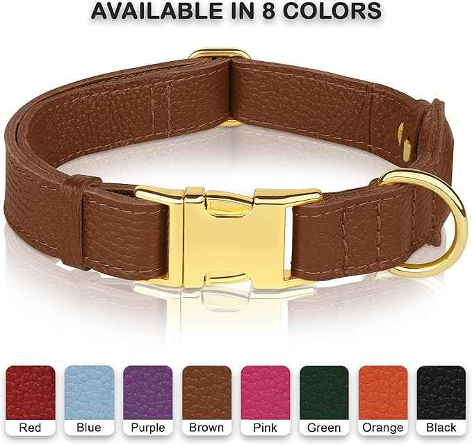 Leather Airtag Dog Collar - Soft Tracking Dog Collar with Apple AirTag Holder and Metal Buckle - Safety GPS Pet Collars for Small Medium Large Dogs Puppy Pink Red (Brown, M, 14"-18" Neck Fit)