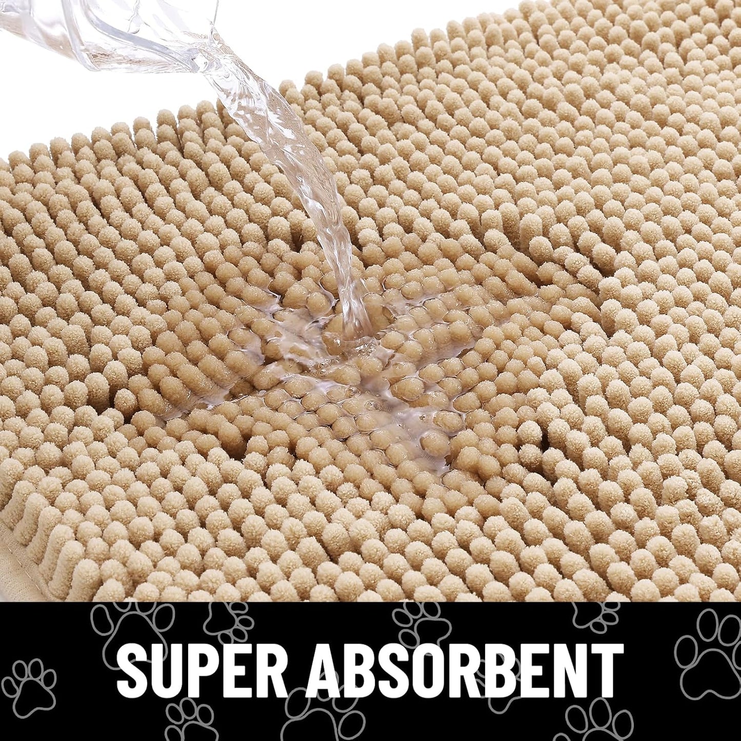 Smiry Dog Door Mat for Muddy Paws, Absorbent Dirt Trapper Non Slip Quick Dry Washable Chenille Mat for Mud Dogs, Entry Rug for Indoor and Outdoor (70x24 Inches, Beige)