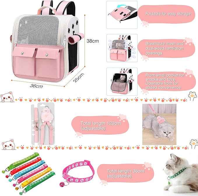 Kitten Starter Supplies Starter Kit, 20 pcs of Cat Essentials and Stuff, Including Cat Bed, Carrier, Litter Mat, Litter Box, Collar, Bowls,and Others, Perfect Choice for New Cat Owner - Pink