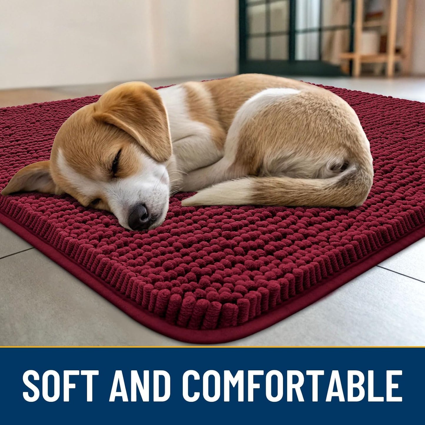 Smiry Dog Door Mat for Muddy Paws 59x35, Absorbs Moisture and Dirt Doormat, Non-Slip Washable Quick Dry Chenille Front Door Mat Indoor Entrance, Entryway Carpet for Inside Floor, Burgundy