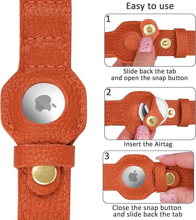 Leather Airtag Dog Collar - Soft Tracking Dog Collar with Apple AirTag Holder and Metal Buckle - Safety GPS Pet Collars for Small Medium Large Dogs Puppy Pink Red (Orange, M, 14"-18" Neck Fit)