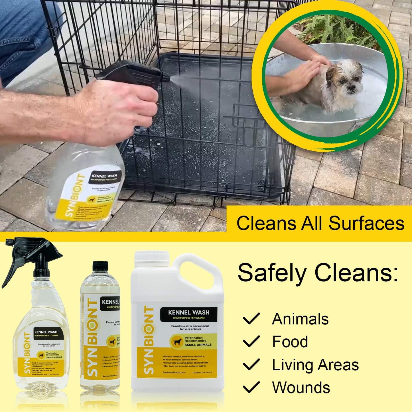Synbiont Kennel Wash 32 oz Ready to Use - Cleaner & Deodorizer for Birds, Cats, Dogs, Rabbits, Chickens - Dog Kennel Deodorizer Alternative - Pet Shampoo