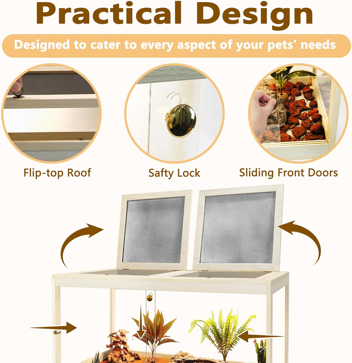 Prolee Reptile Terrarium Tank Up to 78 Gallon, Lizard Tank Bearded Dragon Tank with Metal Mesh Roof Door, Snake Tank with Lock Design (Oak, 27 Gallon Volume, 24 Inch Length) - FurryFun