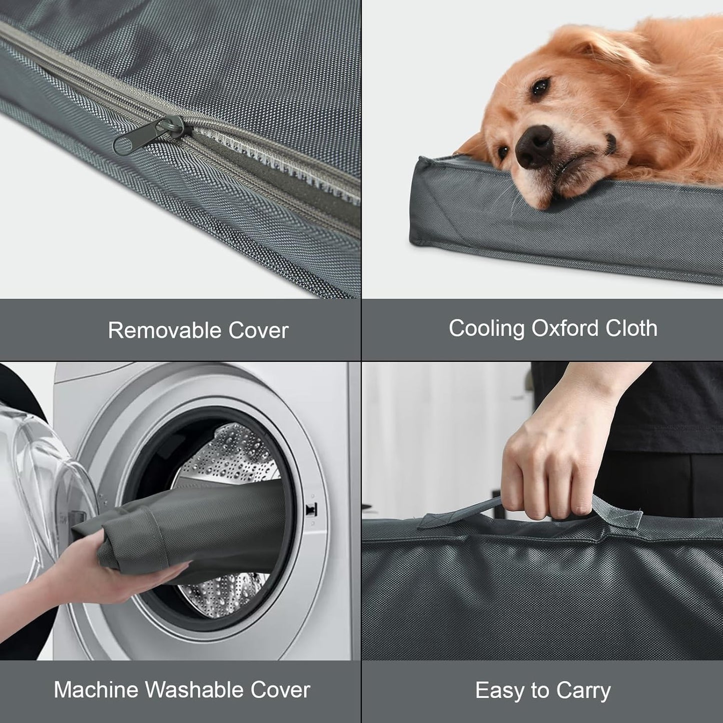 Outdoor Extra Large Dog Bed, Waterproof Dog Bed for Large Dogs, Egg Crate Foam XL Pet Bed with Removable Washable Oxford Cooling Cover, Grey