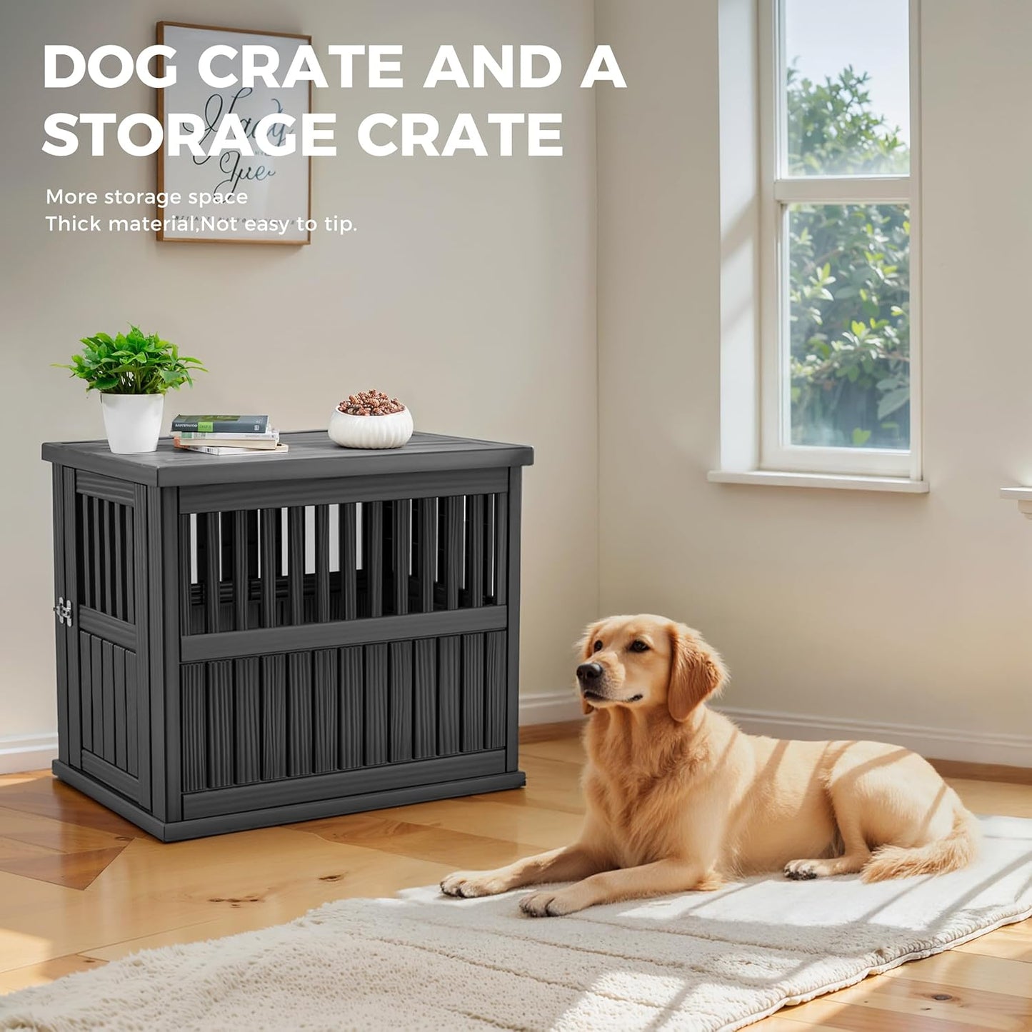 Dog House - Resin Outdoor Dog Kennel with Ventilated Design, Waterproof Dog Bed Shelter for Backyard, Garden & Patio