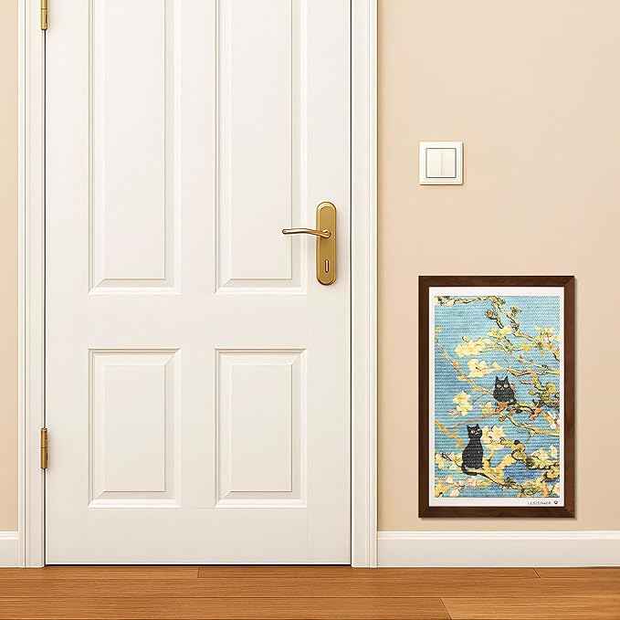 Wall Art Cat Scratcher Sisal Mat, No-Drill Wall Mounted Cat Scratch Pad with Frame, 13.8 x 21.7 Inch Cat Wall Scratchers for Indoor Cats（Almond Blossom）