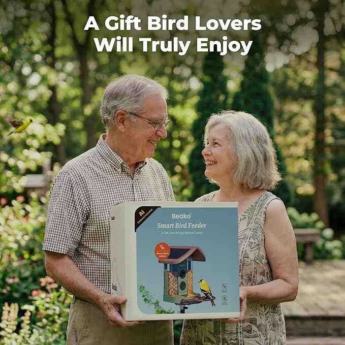 Solar Smart Bird Feeder with Camera - No Subscription, AI Bird Identification Included, 4K HD Live Video & 8MP Photos, Wireless Outdoor Wild Bird Watching Gifts for Bird Lovers, Brown