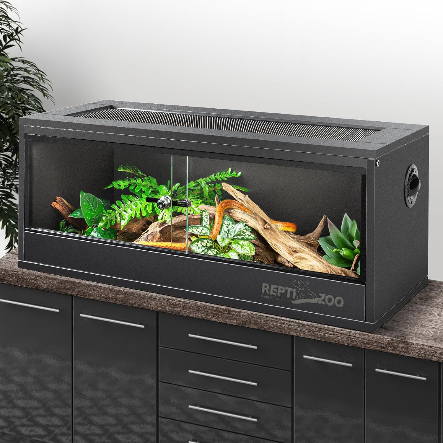 REPTI ZOO 20 Gallon PVC Reptile Tank, 30x12x12 inch Reptile Terrarium for Crested Gecko Frog Lizard Snake Turtle Hermit Crab, Leopard Gecko Enclosure with Sliding Door & Screen Ventilation - FurryFun