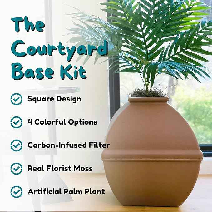 Good Pet Stuff Hidden Litter Box Planter, Decorative Cat Litter Enclosure with Carbon Filter, Artificial Plant, Easy Clean, Indoor Design, Courtyard Square Style, Base Kit, Mocha Brown