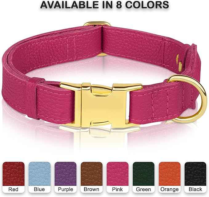 Leather Airtag Dog Collar - Soft Tracking Dog Collar with Apple AirTag Holder and Metal Buckle - Safety GPS Pet Collars for Small Medium Large Dogs Puppy Pink Red (Pink, XL, 20"-25" Neck Fit)