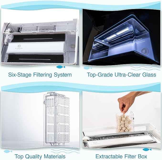Harmony Aquarium Tank Deluxe by Clairnara – All-in-One 8 Gallon Freshwater Fish Tank with LED Light, Quiet Pump, and Patented Filtration – iF Design Award Winner