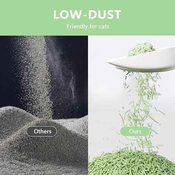 Tofu Cat Litter - Strong Clumping, Ultra Absorbent, Odor Control, Flushable, Low Tracking, Low Dust Tofu Litter Pellets 4 Packs/24LB (Green Tea)