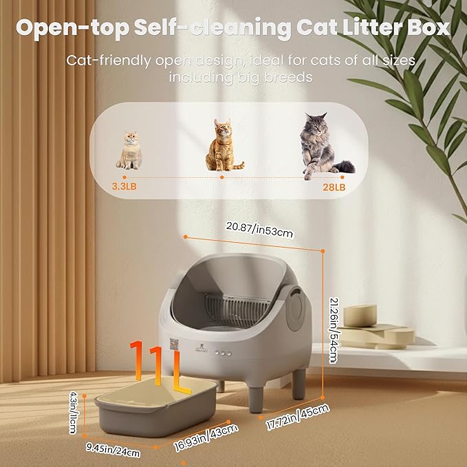 Automatic Litter Box with Raised Step, for Multiple Cats, Open Top Large Capacity Self Cleaning Litter Box, Safety Protection, Smart App Control, Odor-Free & Health Monitoring & Quiet Operation