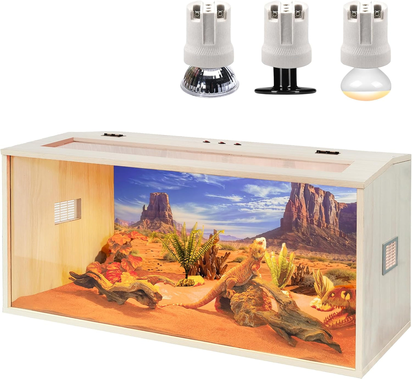 Prolee 63 Gallon Bearded Dragon Tank,Wooden Reptile Tank and Lizard Tank, Large Bearded Dragon Enclosure with Built-in Lamp Fixture, Snake Tank (40" L X 19.5" W X19.5 H) - FurryFun