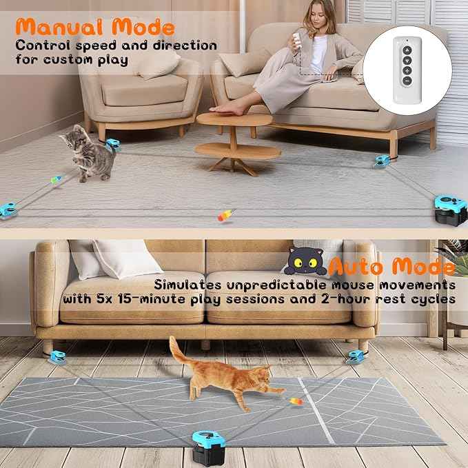 Upgrade Interactive Cat Toys - Automatic Cat Toys for Bored Indoor Adult with Remote Control, 3 Speeds, Indoor Cat Chase Hunting Feather Toys for Fitness, Playtime & Energy Release (Sky Blue)