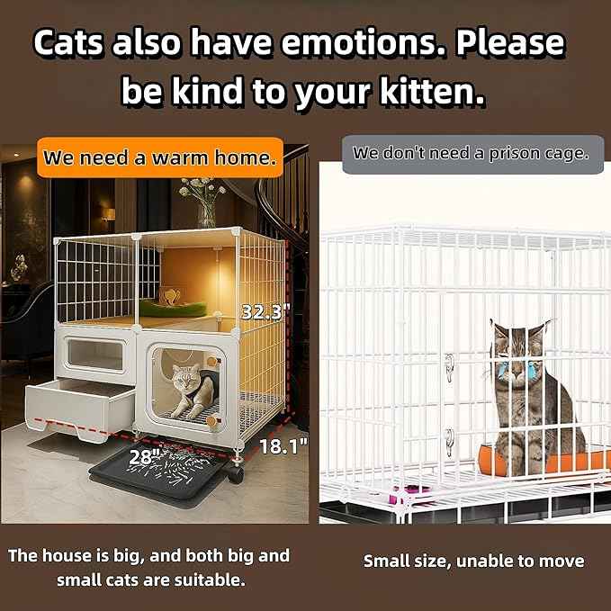 cat cage Indoor with Litter Box, Complimentary Bed, Bowl,Cleaning Three piece Set,cat Enclosure, Kennel,Pet Cage, Cat House with Wheels(28″(L) x18.1″(W) x32.3″(H)