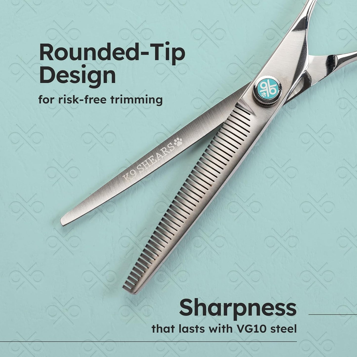 8” Dog Grooming Scissors – VG10 Japanese Steel Professional Pet Thinning Shears for Cats & Dogs | Clean Cut & Precise Trimming | Lightweight, Ergonomic, Handcrafted | Thinning Rate 50% | K9 Shears