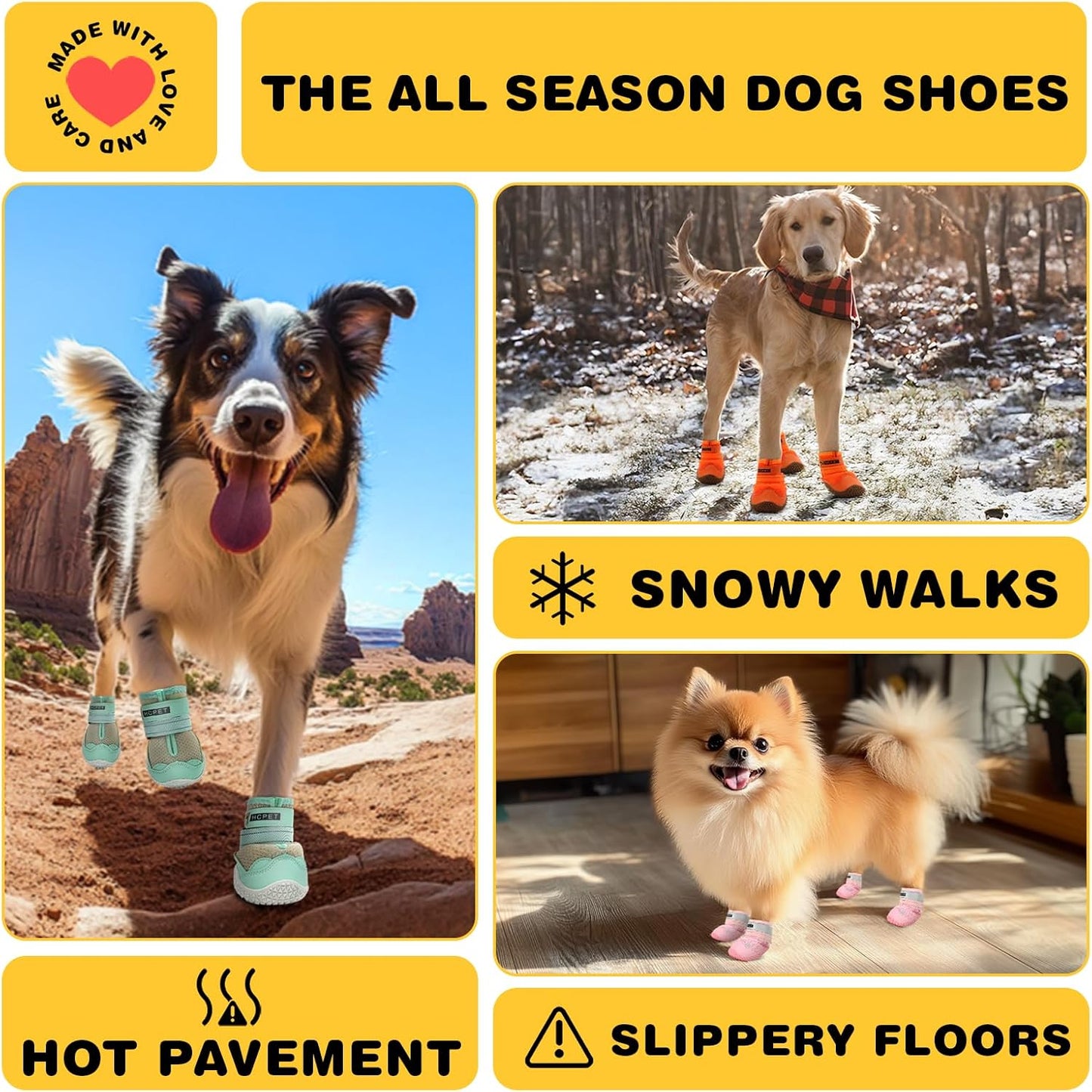 Hcpet Dog Shoes for Large Dogs, Breathable Dog Booties for Small Medium Dogs, Anti-Slip Dog Boots & Paw Protectors for Hot Pavement Winter Snow Hiking with Reflective Straps Pink Size 1