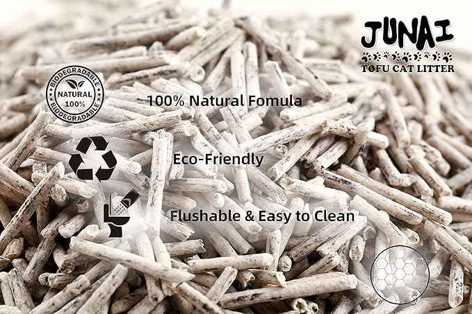 JUNAI Tofu Cat Litter 16 Packs(2.3kg x 16), Active-Carbon Natural Clumping Cat Litter Pellet flushable Biodegradable Kitty Litter, Good for All cat Litter Box, Lightweight dust Free and Odor Control
