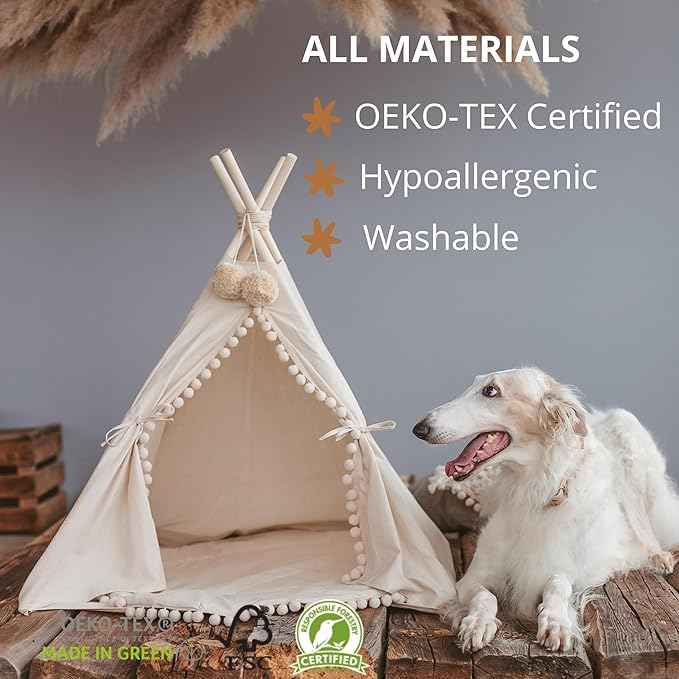MINICAMP Pet Teepee Bed for Dogs and Cats – Cozy Indoor Dog Tent with Natural Cotton– Luxury Pet House & Hideaway Bed for Small to Large Dogs, Cats & Small Animals - Made in EU (Large)