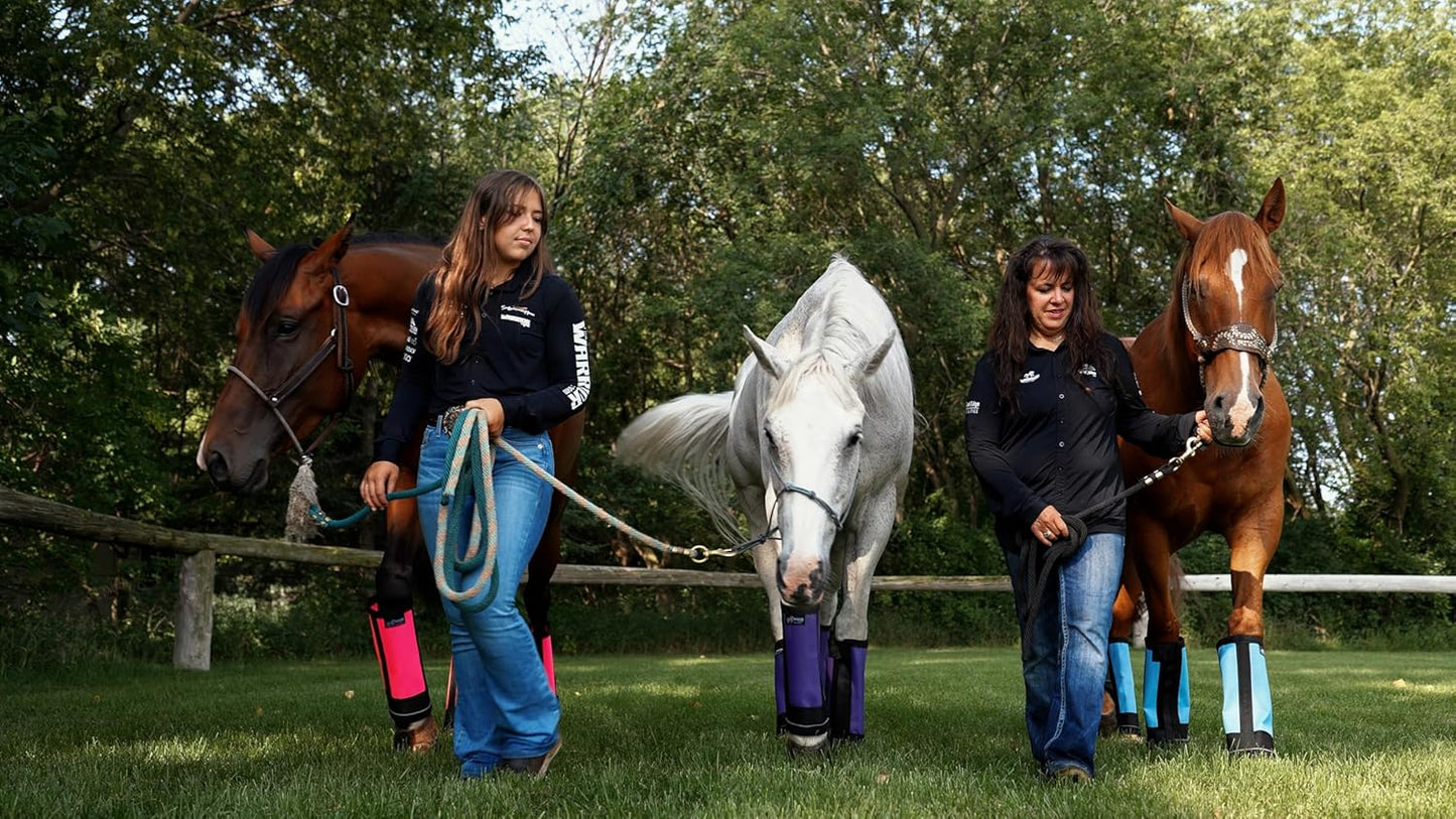 Warrior Fly Boots for Horses - Breathable Mesh Horse Boots for Fly Protection & Leg Comfort - Set of 4 (Goliath Warrior, Neon Pink)