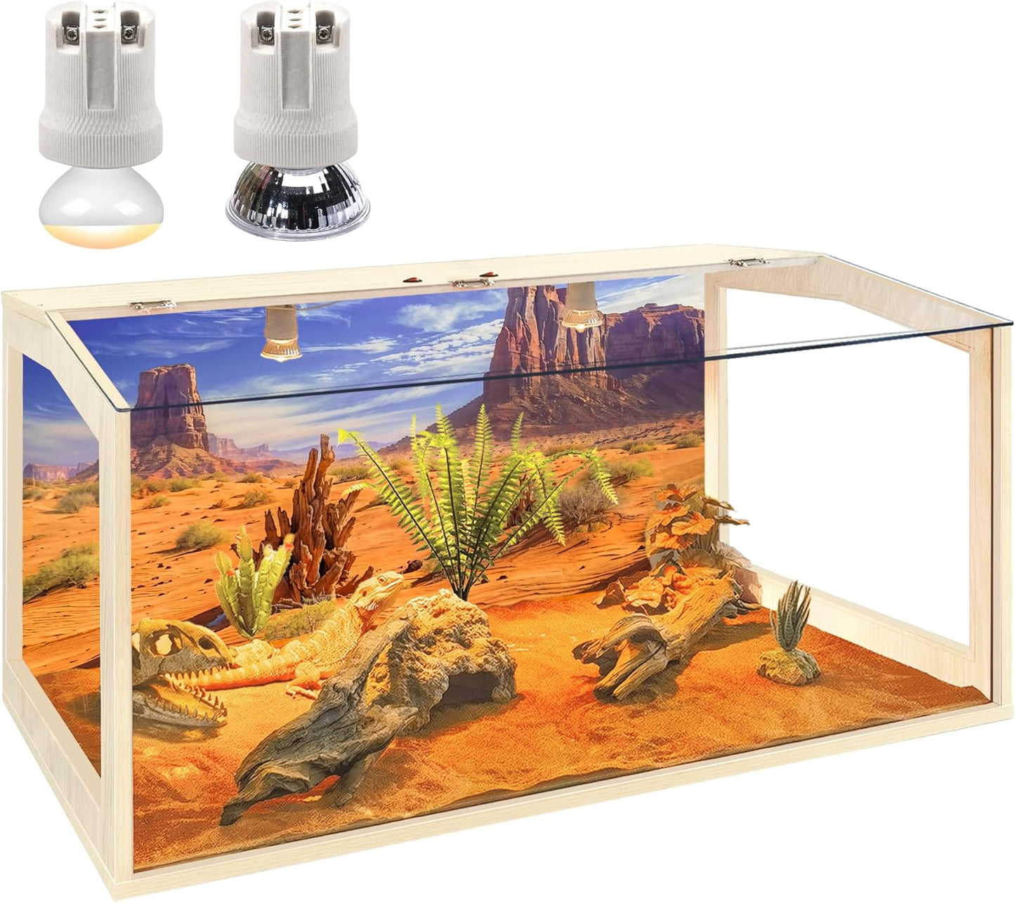 Prolee Bearded Dragon Tank, Reptile Enclosure, Snake Tank, Reptile Terrarium, Built-in Light Fixtures with Switch, (30 Gallon, 32" Long, Clear Acrylic Roof) - FurryFun