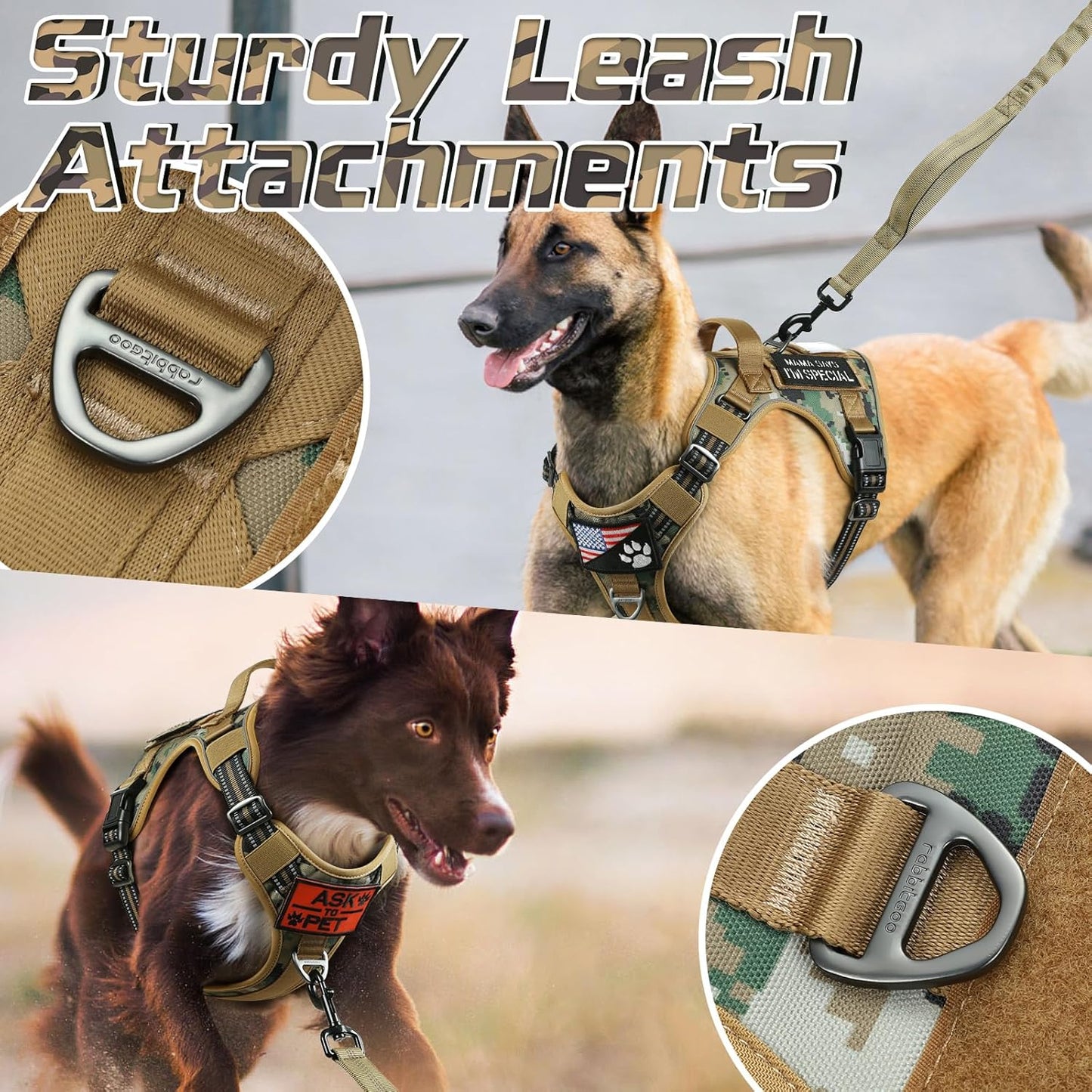 rabbitgoo Tactical Dog Harness for Large Dogs, No Pull Military Service Vest with Handle & Molle, Easy Control for Training Walking, Adjustable Reflective Straps, Brown camo, XL