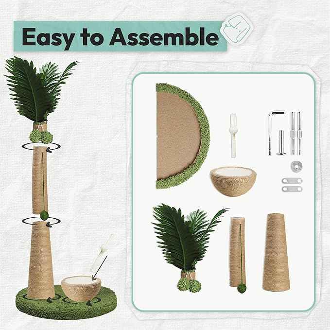 Cat Scratching Post 33 Inch Palm Tree with Hanging Balls and Coconut Straw Toy, Cat Scratcher for Indoor Kittens, Extra Stable Base, Paw-Friendly Jute Material M
