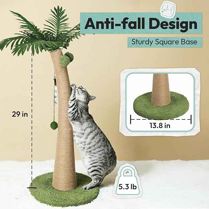 Cat Scratching Post 33 Inch with Hanging Balls, Cat Scratcher for Indoor Kittens, Ultra Stable Base, Paw-Friendly Jute Material, S