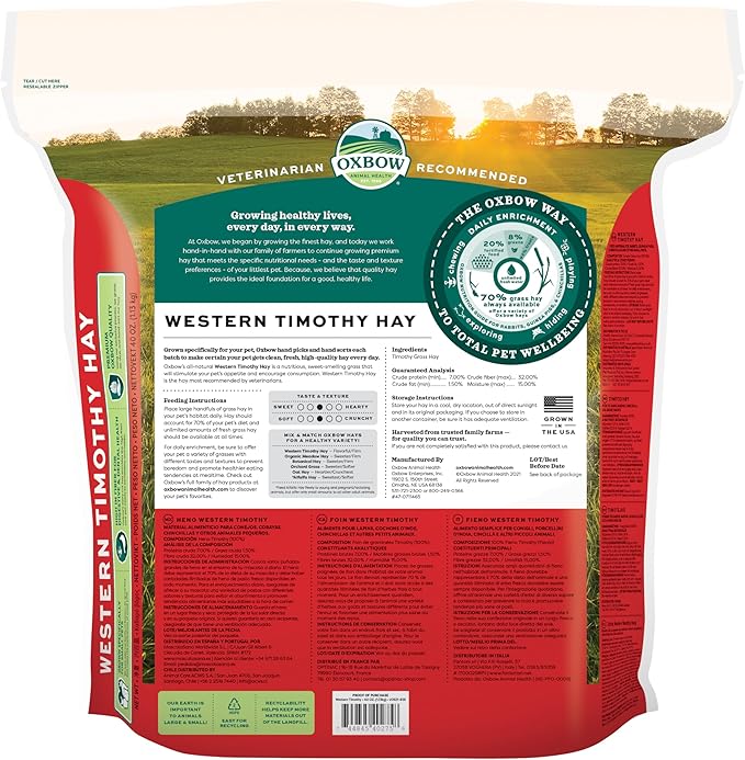 Oxbow Western Timothy Hay for Small Pets – All-Natural Grass Hay for Rabbits, Guinea Pigs, and Chinchillas – High Fiber for Digestive Health and Dental Support – 40 oz Bag