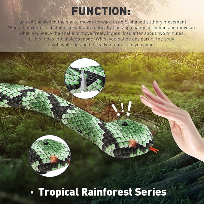 Cat Toys Interactive,Kitten Toys,Realistic Simulation Smart Sensing Snake Toy,USB Rechargeable,Automatically Sense Obstacles and Escape,Tricky for Indoor Cats Dogs(Green Snake)