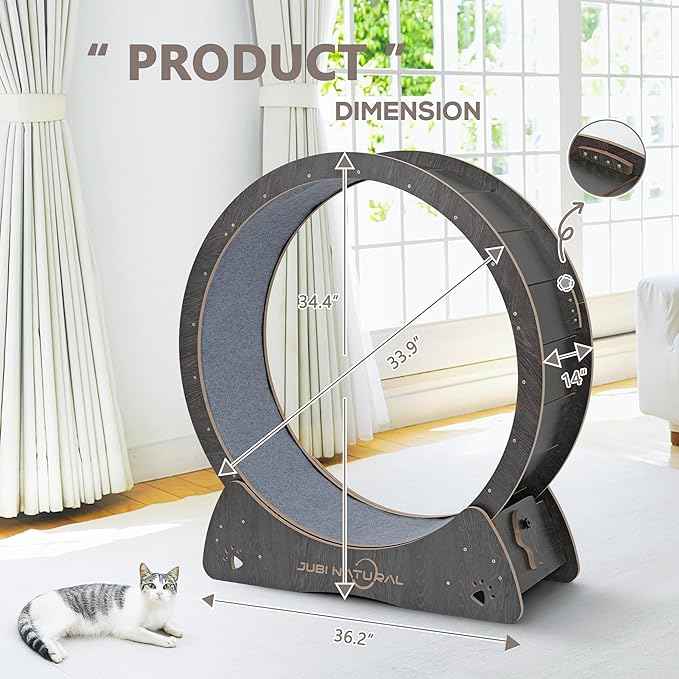 Cat Exercise Wheel, 35.9" Cat Running Wheel for Indoor Cats with Quiet Carpeted Runway, Cats Treadmill Wheels with Locking Mechanism, Cat's Weight Loss and Health - Black