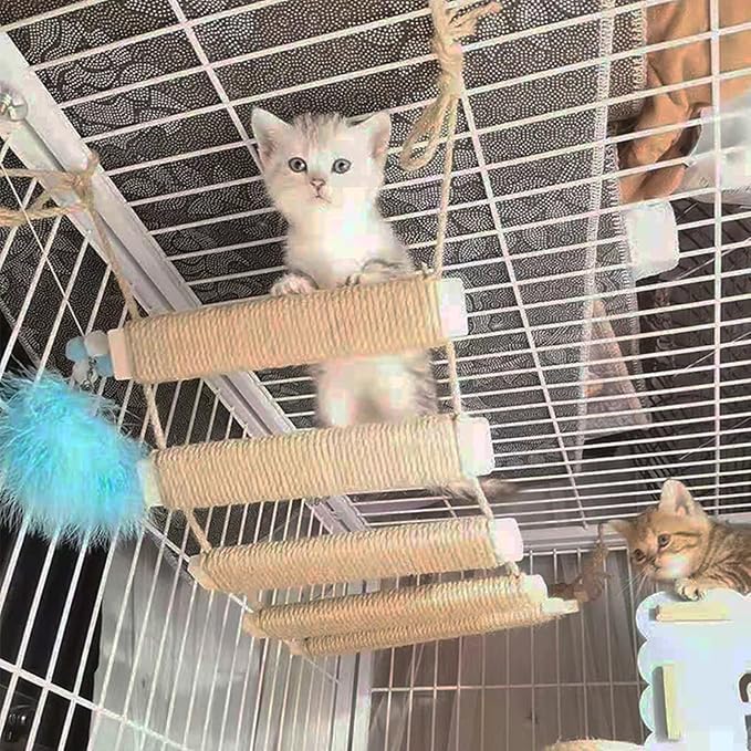Outdoor Cat Tree with Wall Climbing Bridge & Rope Ladder - 20in Hemp Rope Cat Wall Furniture Cat Ladder