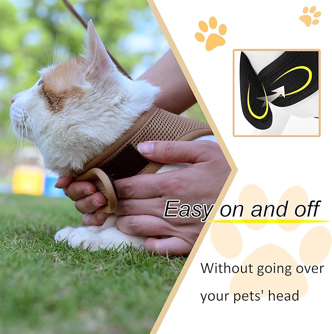 Cat Harness and Leash for Walking Escape Proof Breathable Mesh Fabric, Solid Brown, Medium, Adjustable Cat Walking Jackets with Handle, Padded Stylish Cat Vest