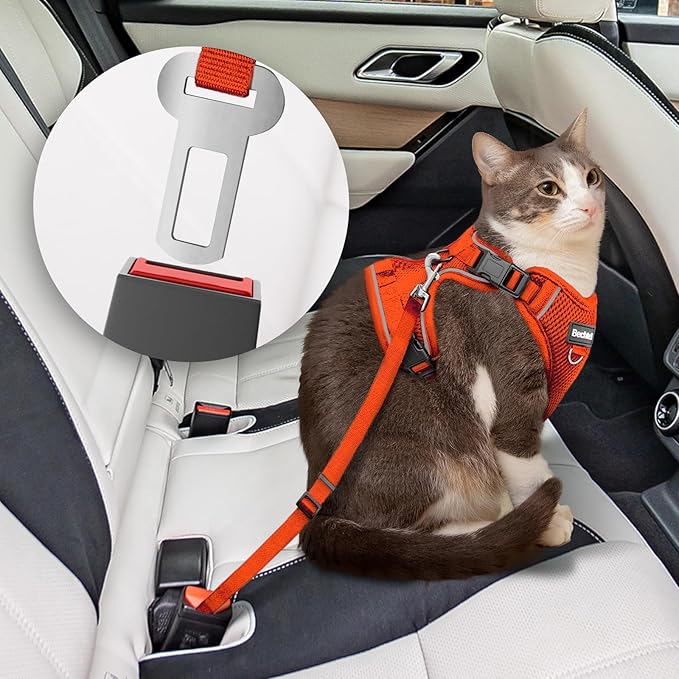 Cat Harness and Leash for Walking, 3 in 1 Adjustable Breathable Soft, Easy to Control Reflective Cat Harness Escape Proof, Cat Products, Orange, XS