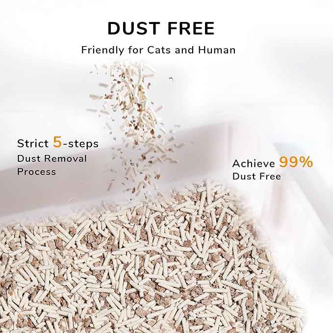 FUKUMARU Tofu Cat Litter, 18 LBS Clumping Cat Litter Flushable, Dust Free, Natural, Unscented, Lightweight, Low Tracking, Mixed Apple Wood, 24/7 Odor Control, 6lb x 3bags