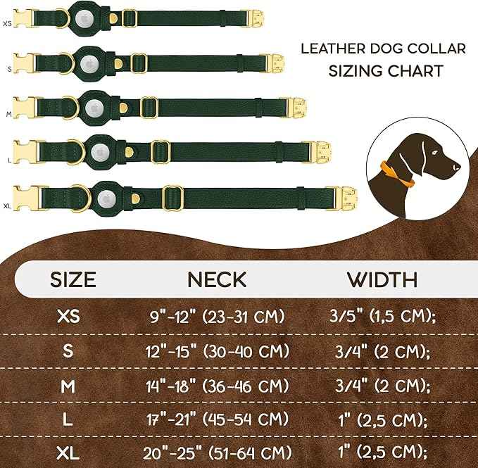 Leather Airtag Dog Collar - Soft Tracking Dog Collar with Apple AirTag Holder and Metal Buckle - Safety GPS Pet Collars for Small Medium Large Dogs Puppy Pink Red (Green, XS, 9"-12" Neck Fit)