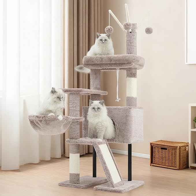 Cat Tree for Indoor Cats, Cat Tower with Scratching Post for Small Cats and Kittens, Cat House with Removable Top Platform and Fluffy Balls, Hanging Cat Basket, Mushroom GCT006SMU