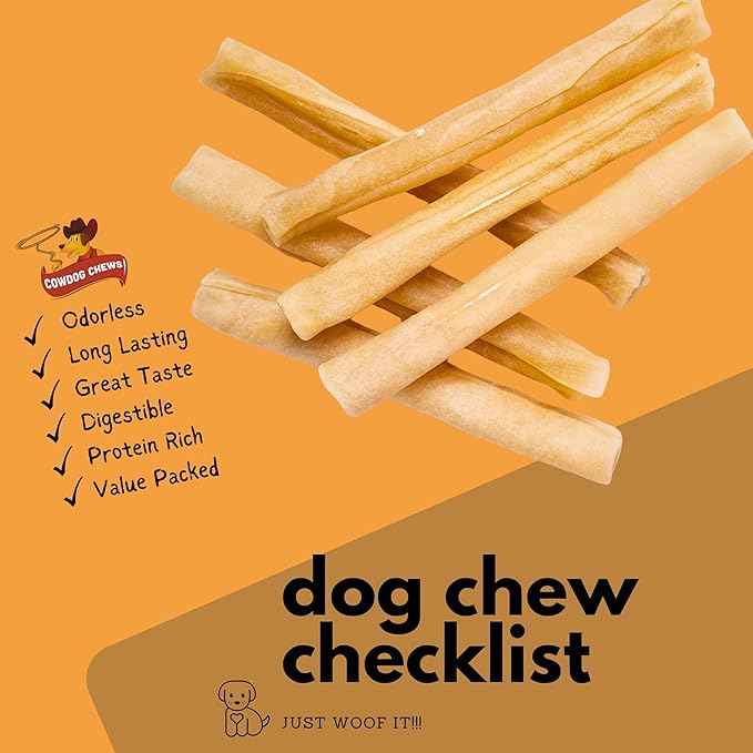 Cowdog Chews Collagen Sticks 12" (5 Pack) - Odor-Free, All Natural Collagen Dog Chews for Healthy Joints, Skin & Coat. Best Rawhide and Bully Stick Alternative Filled with Beefhide Goodness.