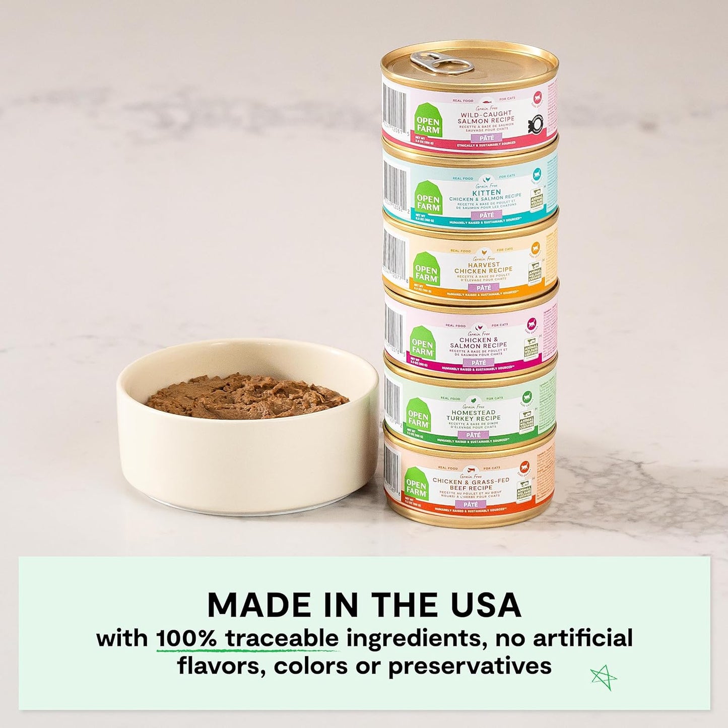 Open Farm Canned Cat Food, Paté for Complete & Balanced Nutrition, Grain-Free and Legume-Free Wet Cat Food, Chicken & Salmon Recipe, 5.3oz Cans (Case of 12)