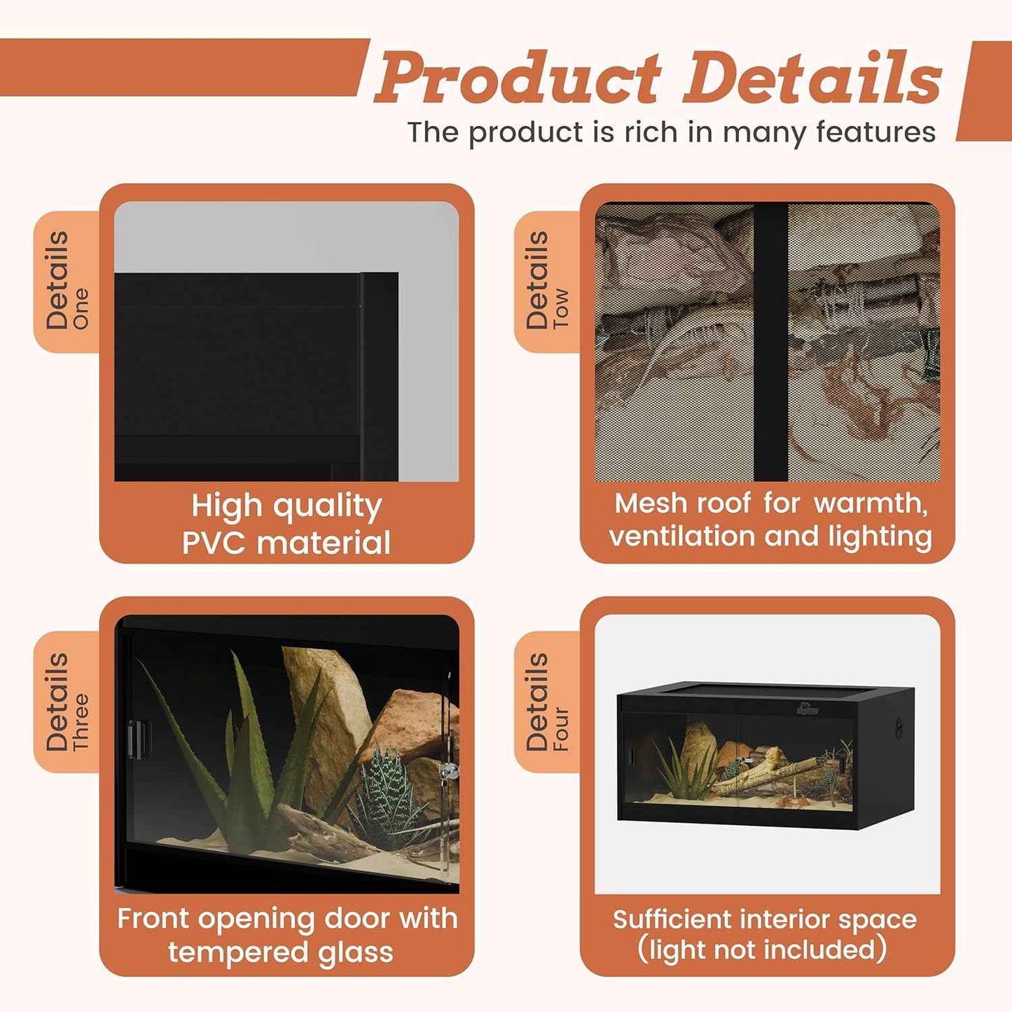 20 Gallon PVC Reptile Enclosure, RepWild 24"x18"x12" Terrarium/Tank with Heavy-Duty Screen Top, Glass Sliding Doors & Lock for Bearded Dragons, Ball Python, Geckos, Lizards