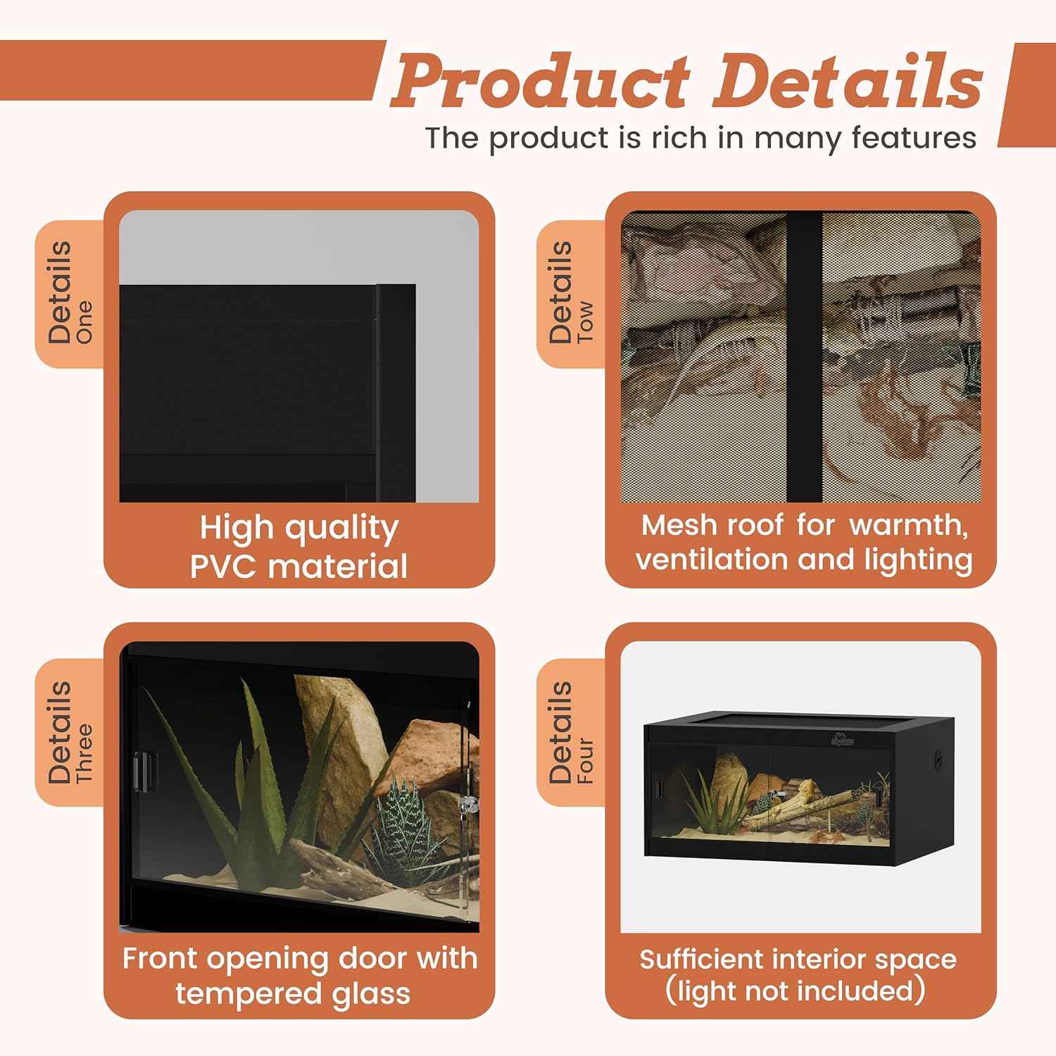 20 Gallon PVC Reptile Enclosure, RepWild 24"x18"x12" Terrarium/Tank with Heavy-Duty Screen Top, Glass Sliding Doors & Lock for Bearded Dragons, Ball Python, Geckos, Lizards