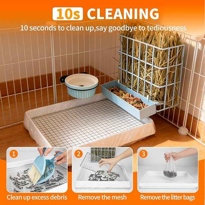 3 in 1 Rabbit Hay Feeder with Litter Box,Upgraded Metal Hay Rack & Litter Tray & Water Bowl,Quick Cleaning,Easy to Install,Bunny Supplies for Rabbit Guinea Pig Chinchilla Small Animals